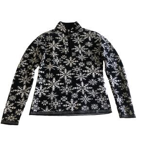 Neve Womens Black White Snowflake Vintage Nordic Ski Sweater XS Wool Half Zip